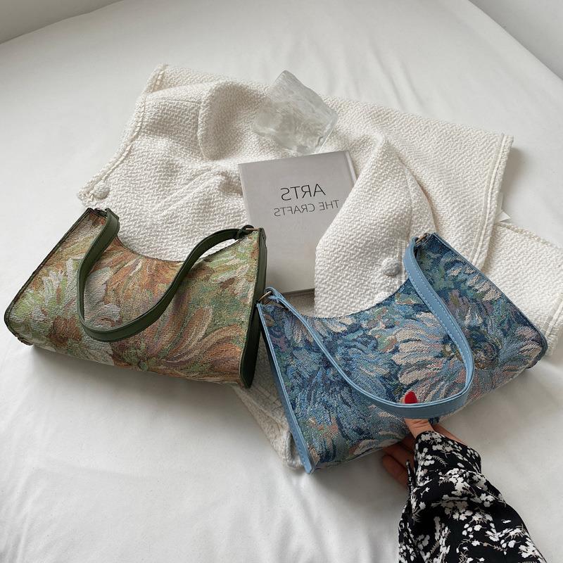 Western Style Popular Oil Painting Fashion Women's Handbag Underarm Bag