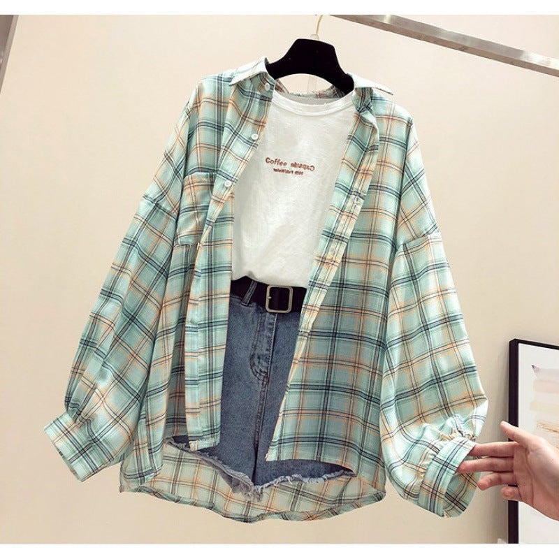 Womens Creative Casual Loose Plaid Shirt