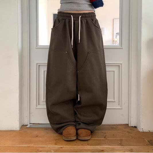 Street Retro Unisex Style Løse Bukser Med Brede Ben