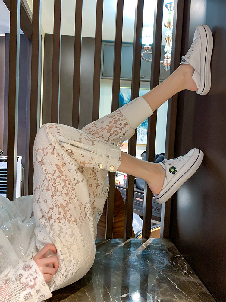 Ladies Fashion Lace Stitching Casual Pants