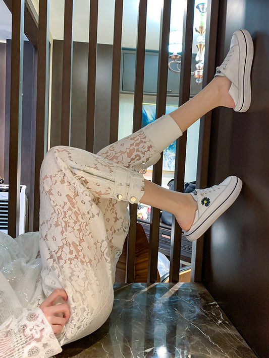 Ladies Fashion Lace Stitching Casual Pants