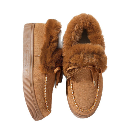 Round Head Thick Bottom Velvet Padded Plus Size Women's Snow Boots