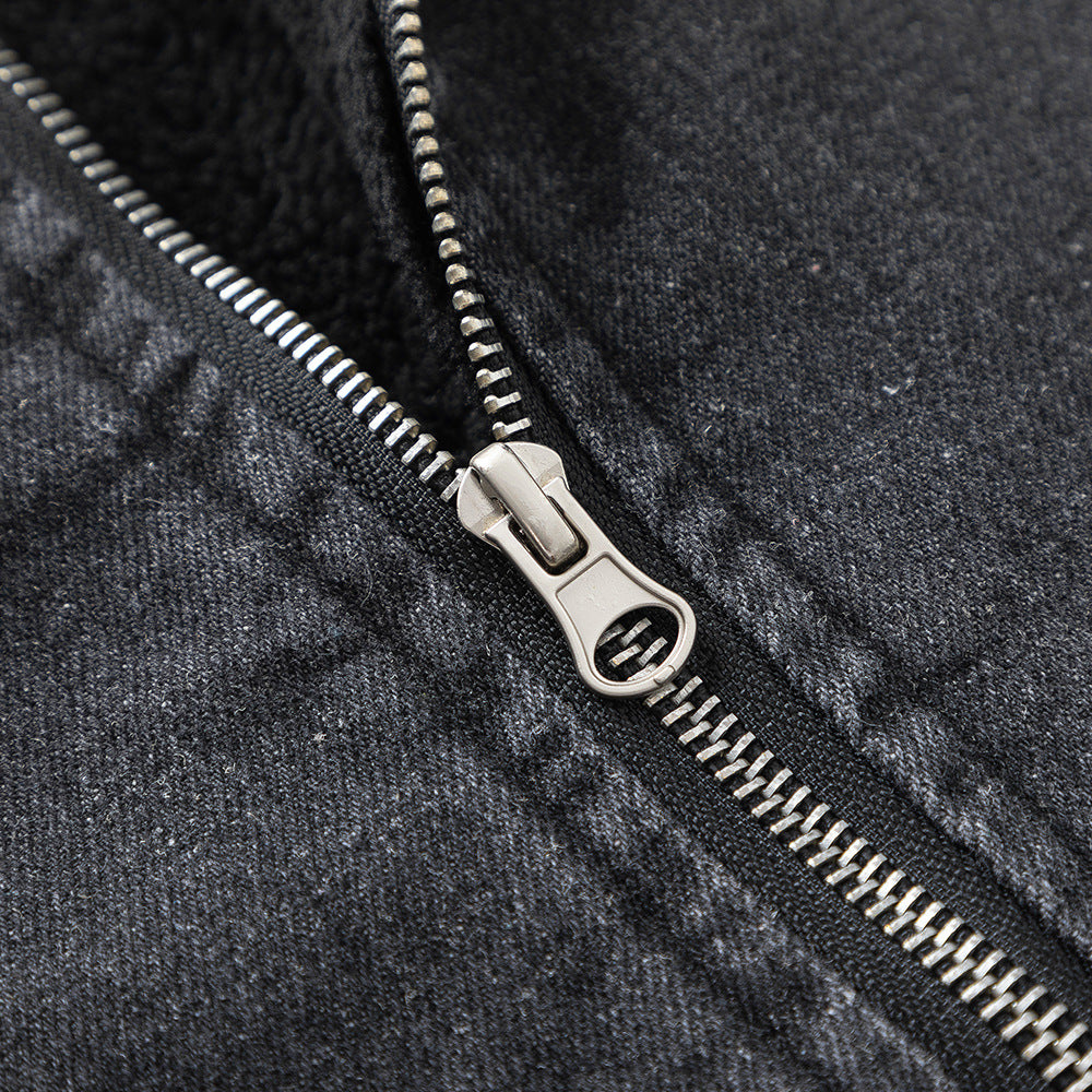 Washing Gradient Frayed Hem Denim Jacket Thickening