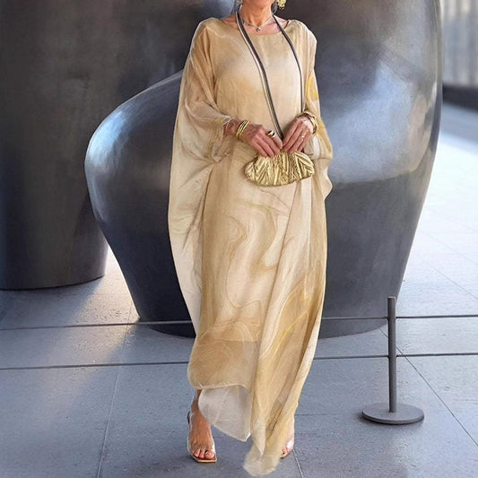 Elegant Commuter Chiffon Dress With Marble-Printed Texture