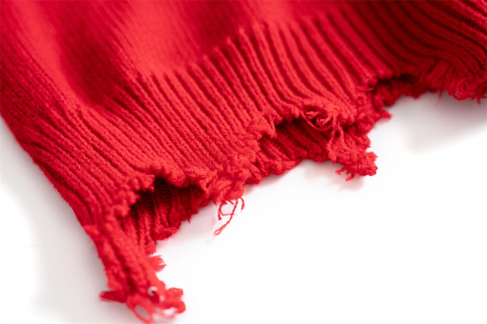 Chaopai Loose Long-sleeved Sweater With Broken Burrs
