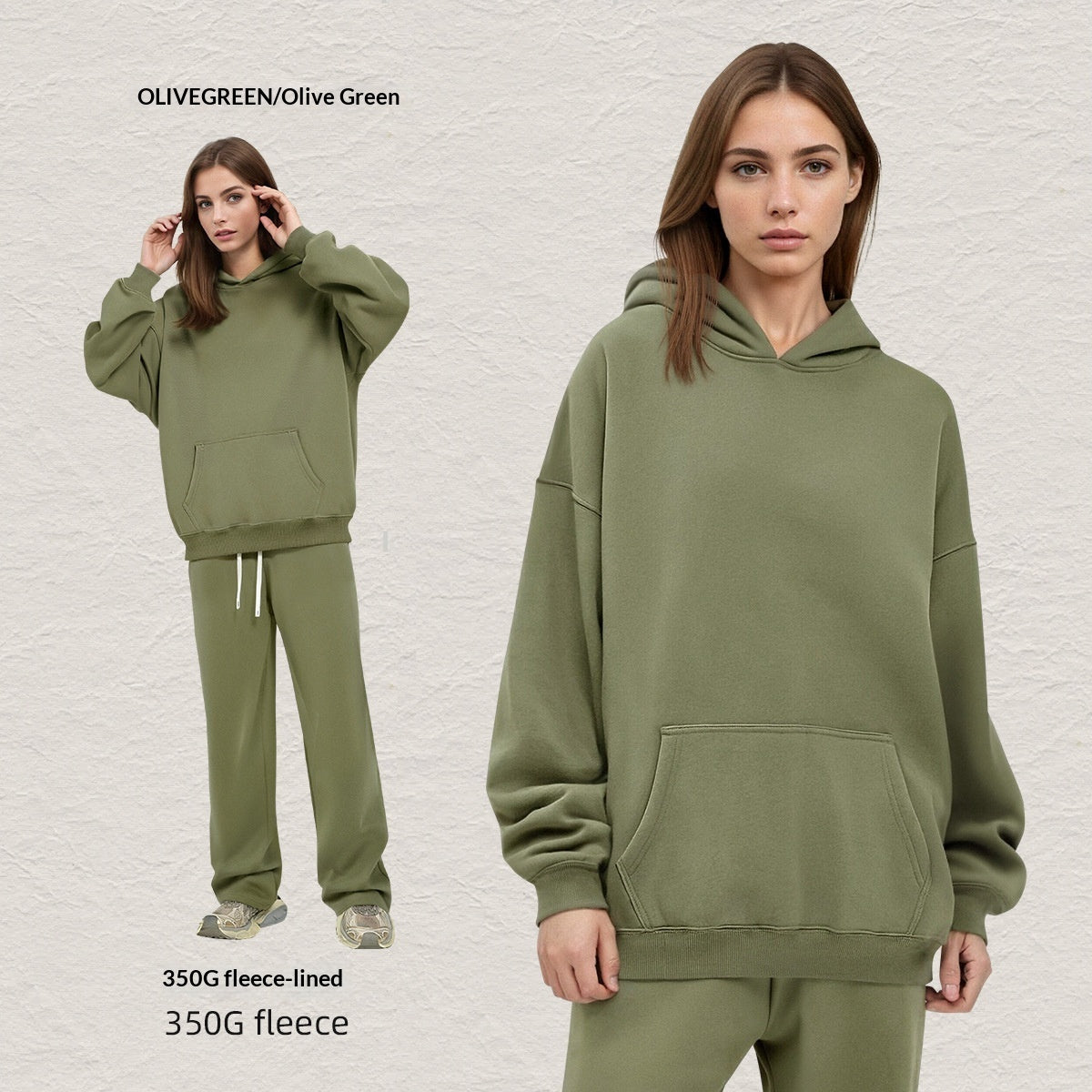 Men's Hooded Sweatshirt Fleece-lined Loose Sweatshirt Set