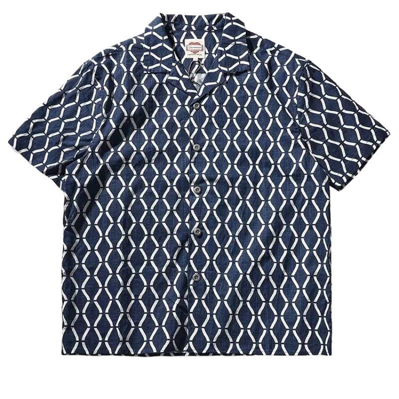 Japanese-style Retro Shirt Men's Cuban Lapel Shirt Short Sleeve