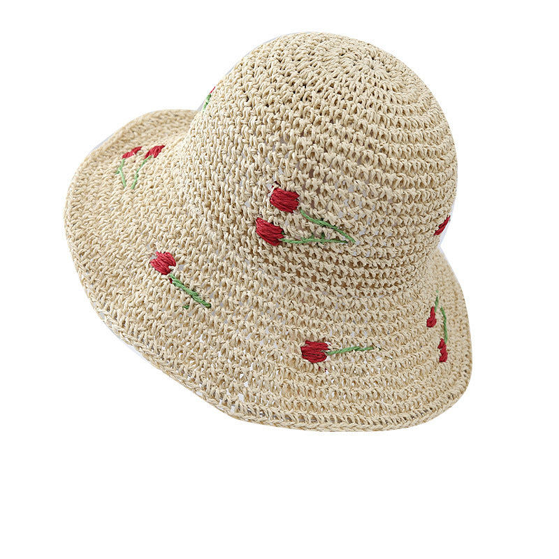 Wavy Brim Straw Fisherman Knitted Hat