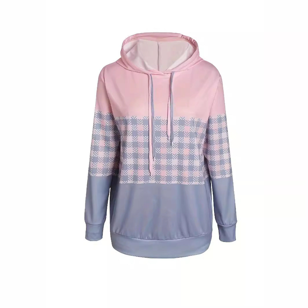 Women's Color Matching Top Casual Straight-leg Hooded Sweater