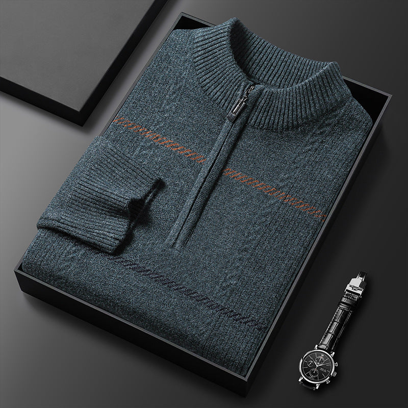 Mens Stand-Up Collar Long-Sleeve Half-Zip Knit Sweater