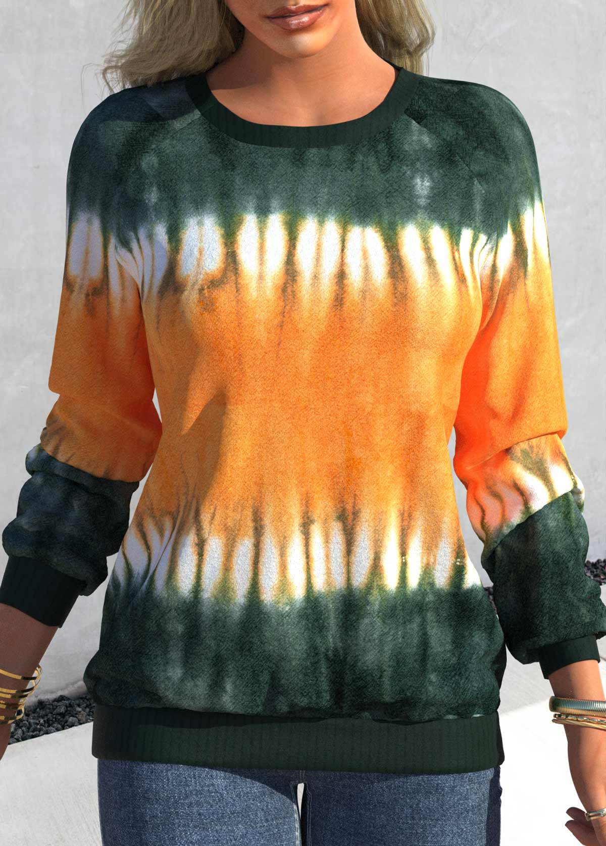 Dame Batikprint Rund Hals Raglan Afslappet Løs Sweatshirt