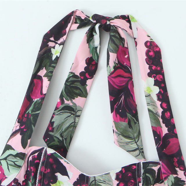 Sexy Hot Girl Print Hanging Collar Jumpsuit