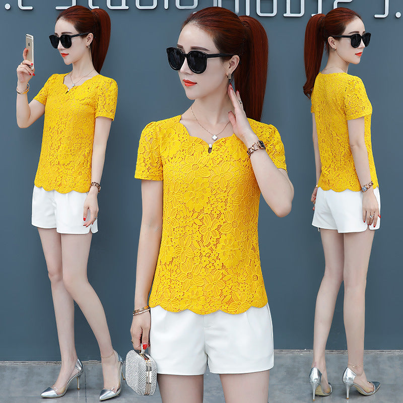 Summer New Belly-covering Western Style Top Super Fairy Slimming Lace