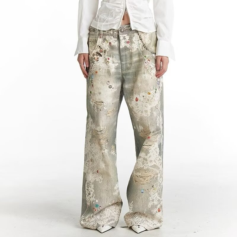 Street Fashion Niche Ripped Straight-leg Pants For Men