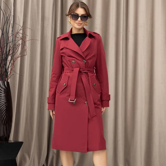 Double Breasted Women's Dust Coat Classic British Style Lace-up