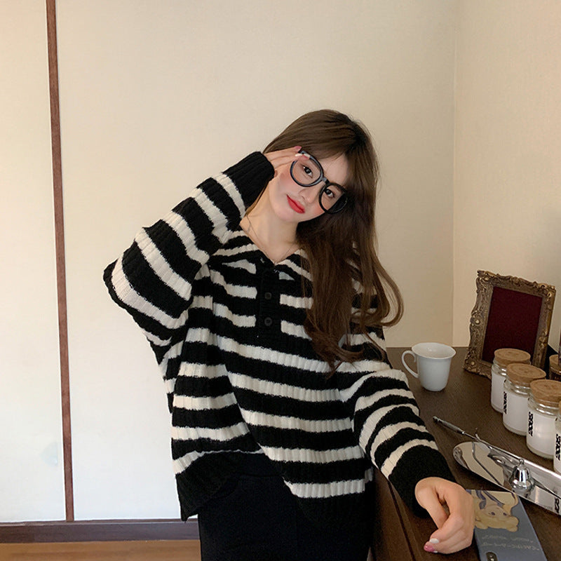 Contrast Color Pullover Loose Sweater For Women