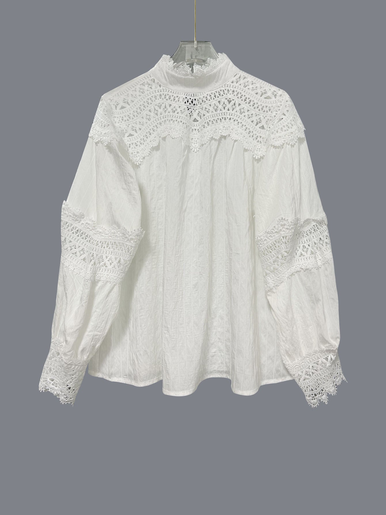 Womens Solid-Color Crochet Hollowed-Out Flare-Sleeve Shirt