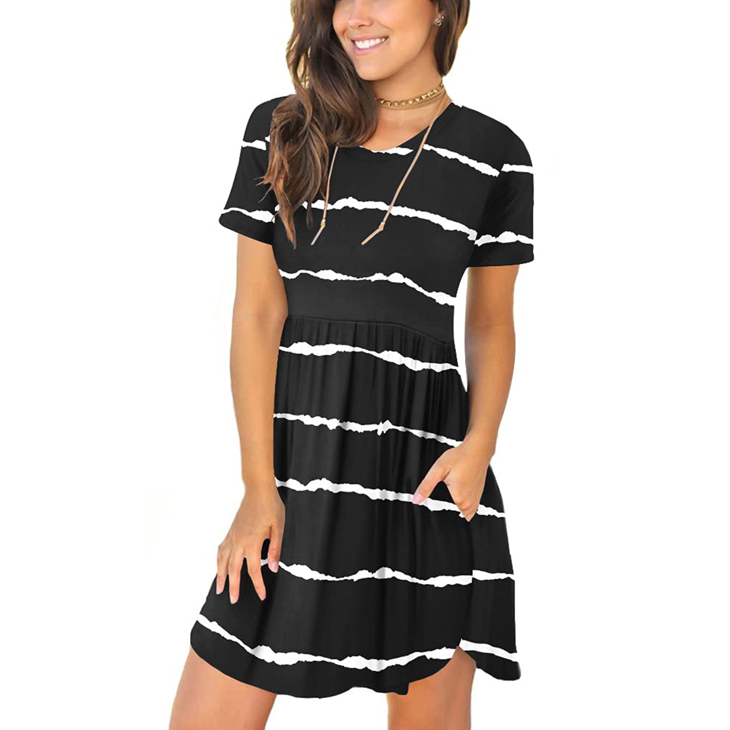 Women's Casual Crew-Neck Printed Pullover Short Sleeve