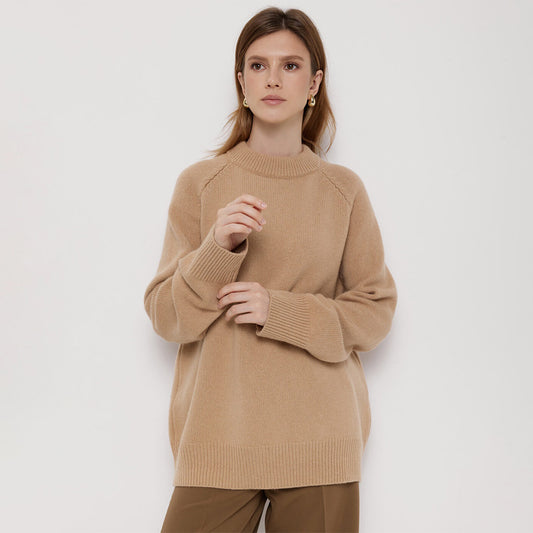 Crew Neck Pullover Sweater Women's Loose Knitted Sweater