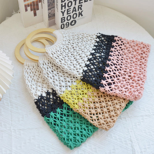 New Coarse Cotton Rope Woven Bag Handbags Women Fashion Casual Vacation Beach Tote Bag Simple Straw Shoulder Bags Summer Personality Sense Of Luxury Simple Small Tote For Women