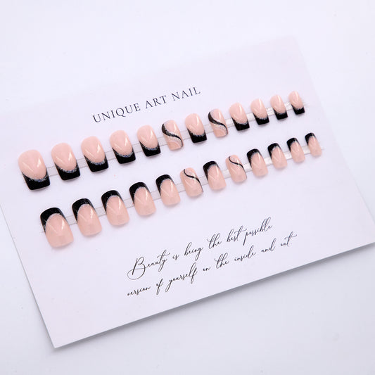 Long Square Black Glitter Lines Nail Sticker