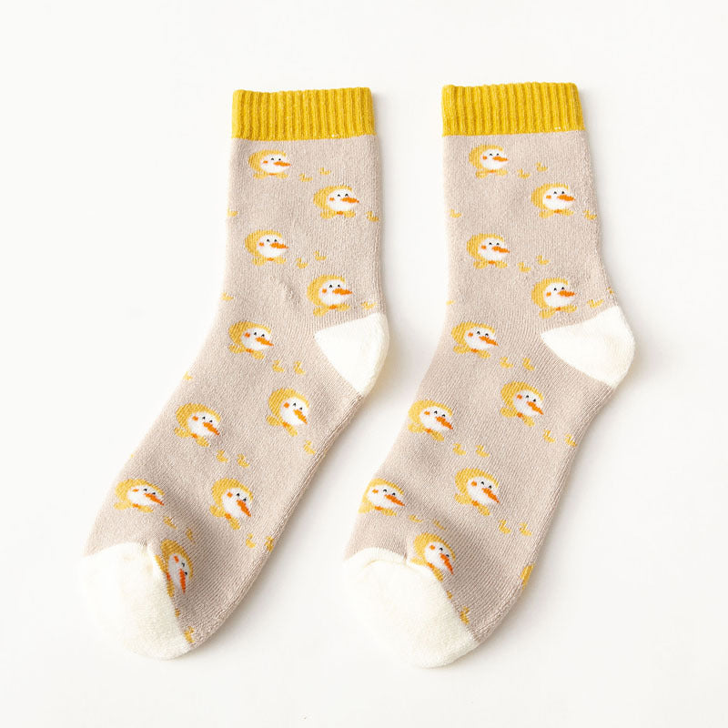 Female Female Middle Tube Cartoon Extra Thick Warm-keeping Socks