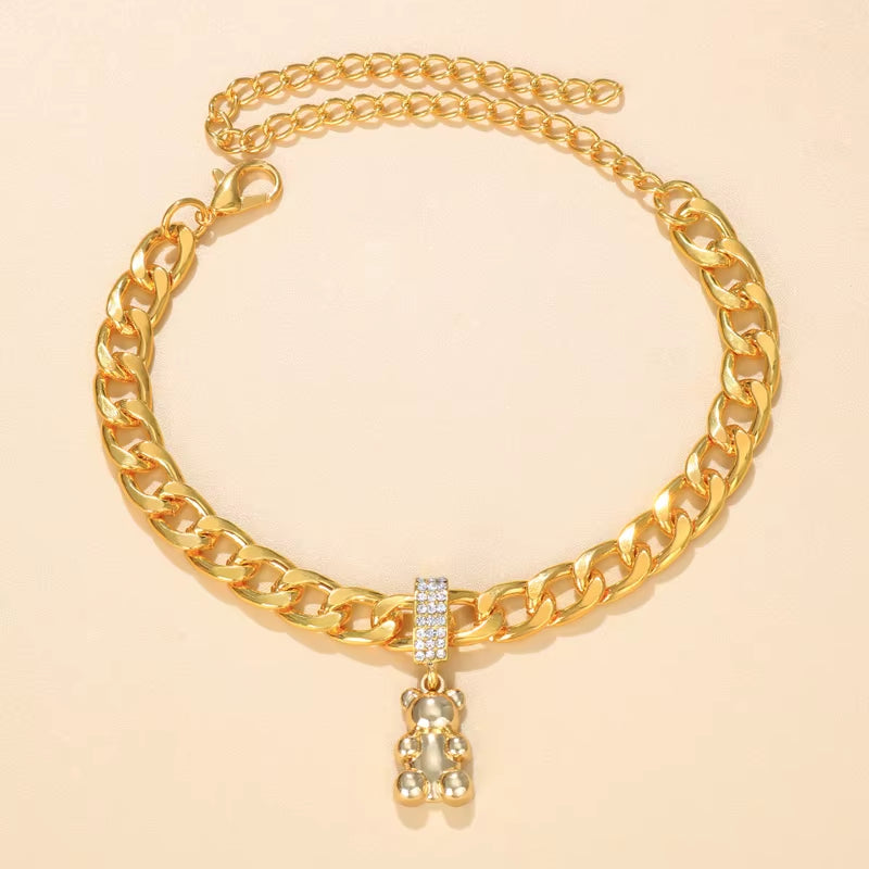 Stonefans Women's Titanium Steel Beach Anklet with Bear Pendant - Leg Chain Jewelry for Men and Women Holiday Accessories