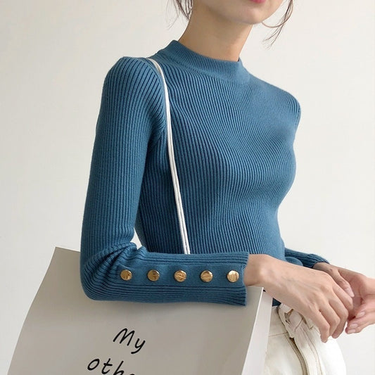 Women's Half Turtleneck Sweater Long Sleeve Pullover Bottoming Shirt