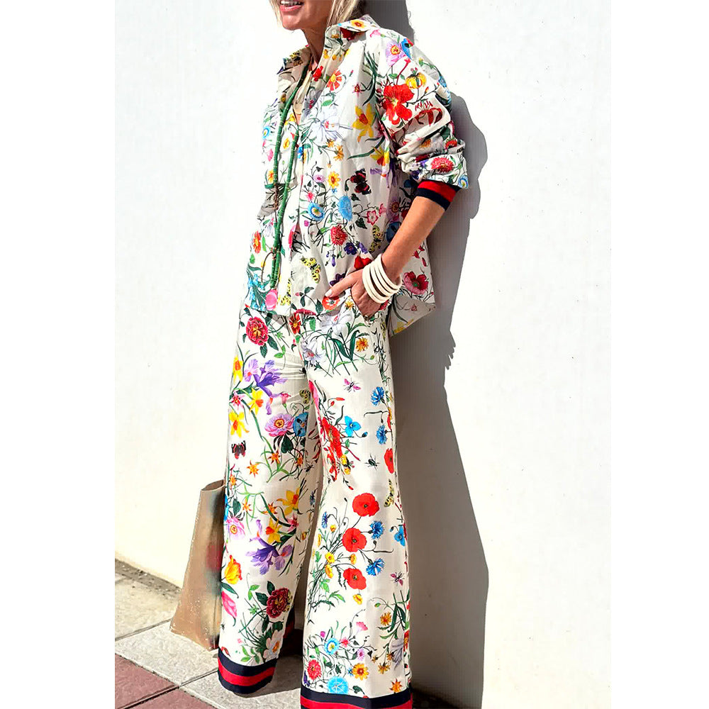 Printed Casual Trousers Shirt Fashion Tops Suit