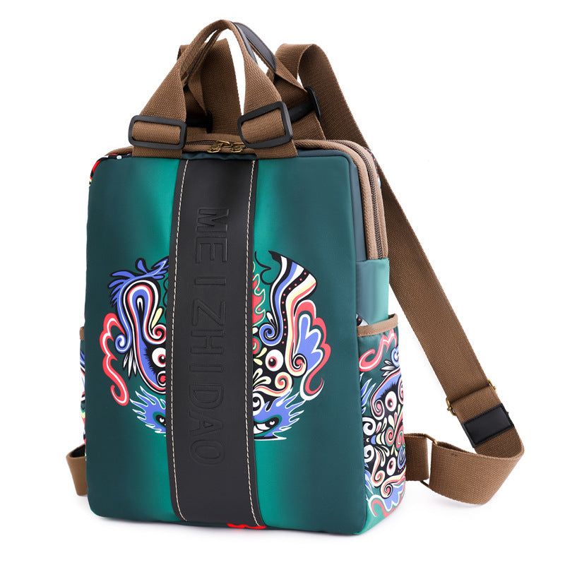 Retro Printed Wear-resistant Splash Proof Large Capacity Stitching Backpack For Women