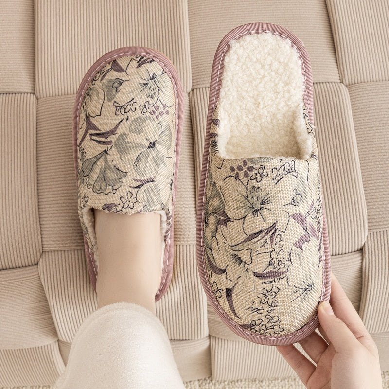 Warm Winter Linen Surface Household Cotton Slippers
