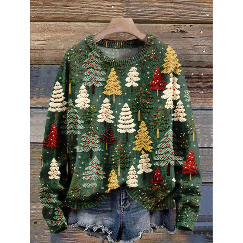 Abstract Style Digital Printing Drop-shoulder Long-sleeve Women's Sweater Casual All-matching