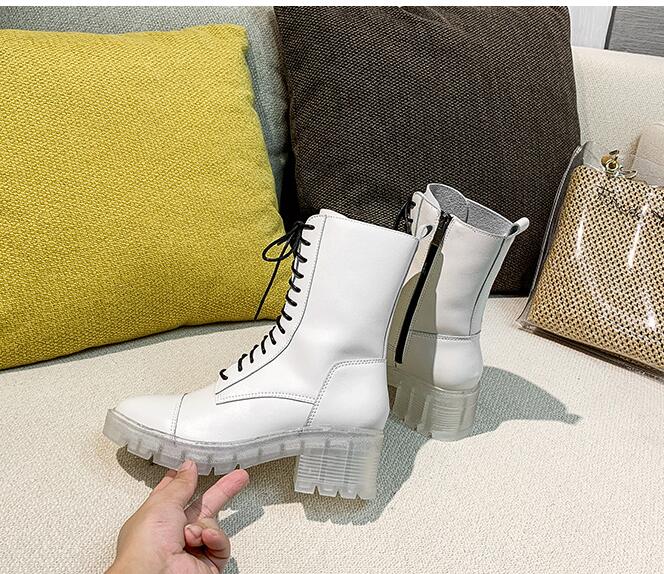 Martin Boots White Crystal Thick Heel Thick-soled Mid-tube Short Boots Women