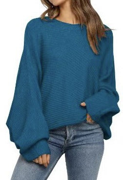 Round Neck Solid Color Loose Sweater Top Leisure Pullover
