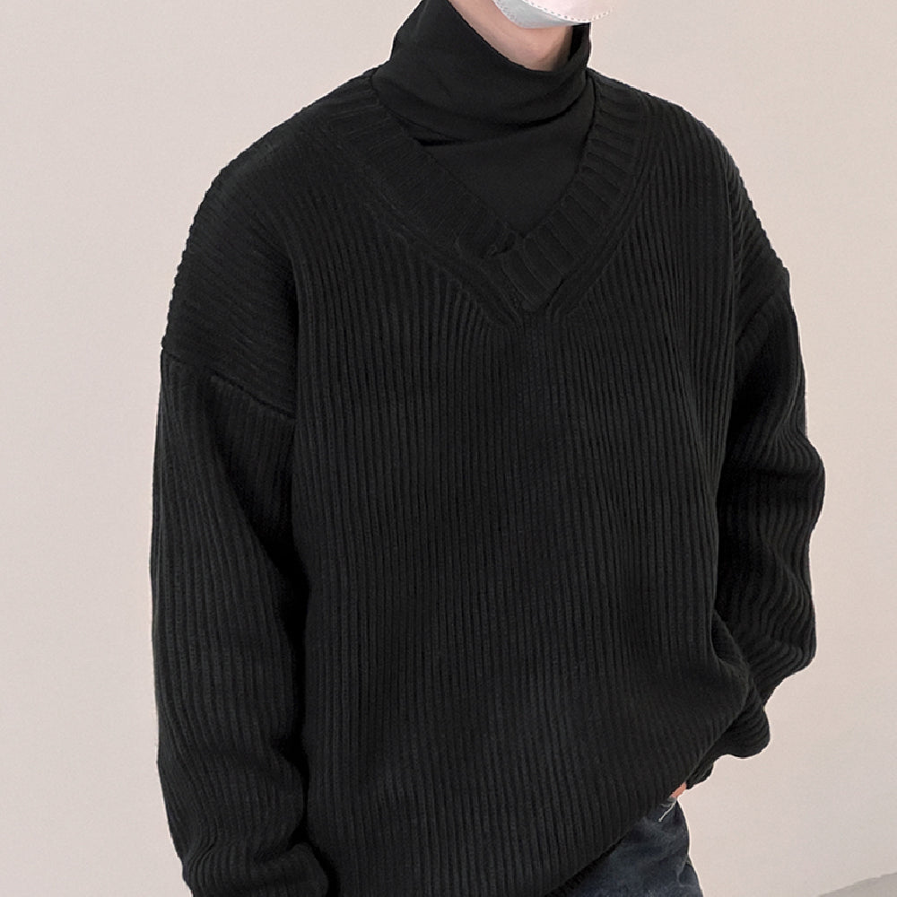 Mode V-hals Sweater Til Mænd Med Lange Ærmer