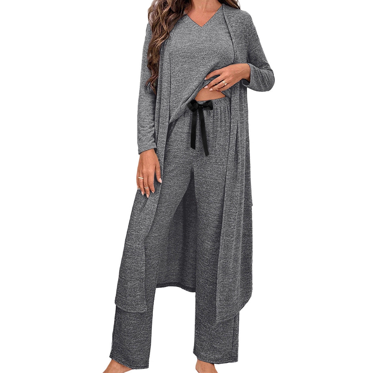 Womens Relaxed-fit Loose-fitting Solid-color Three-piece Set