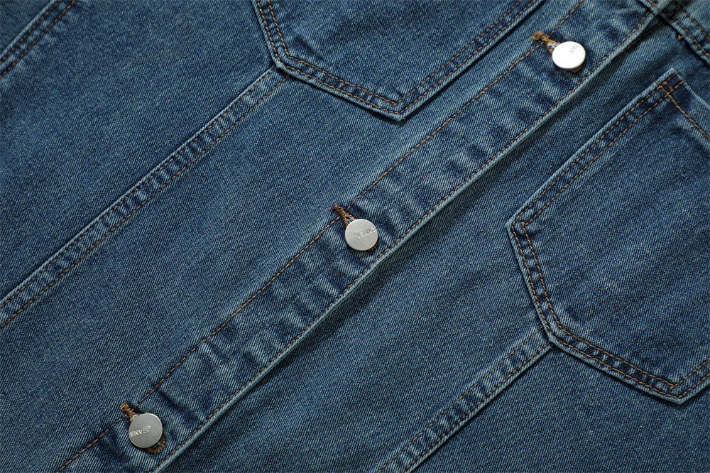 Denim Vest Man Loose All-match Casual Waistcoat Pocket Deconstruction Stitching Topstitching Waistcoat