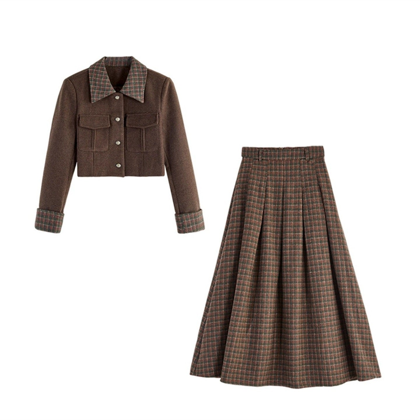 Preppy-style Casual Two-piece Dress Set For Women