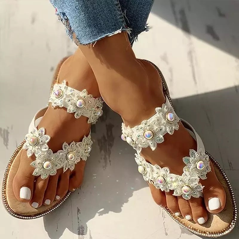 Thong Sandals 40 43 Plus Size Women's Shoes Flat Flower