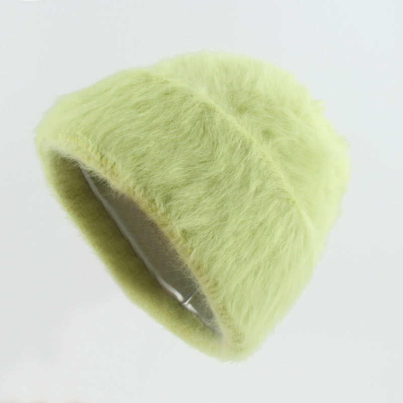 Plush and gentle rabbit hair knitted pile hat