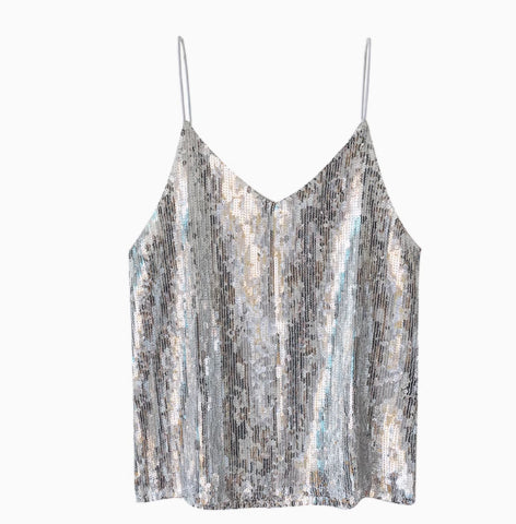 Gold And Silver Color Glitter V-neck Sling Vest