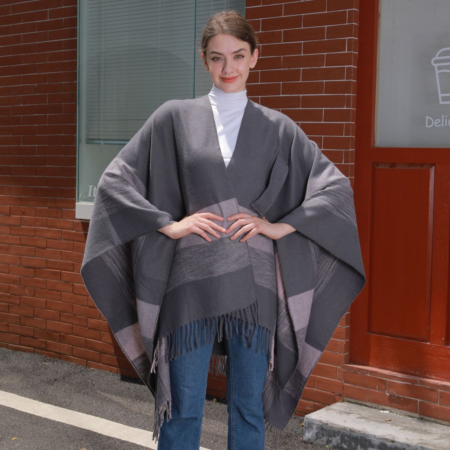 Women's Jacquard Warm Tassel Cardigan Outer Wear