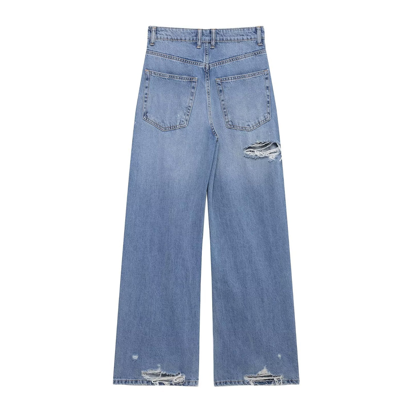 Perforated Hole Decoration Loose Mid Waist Jeans