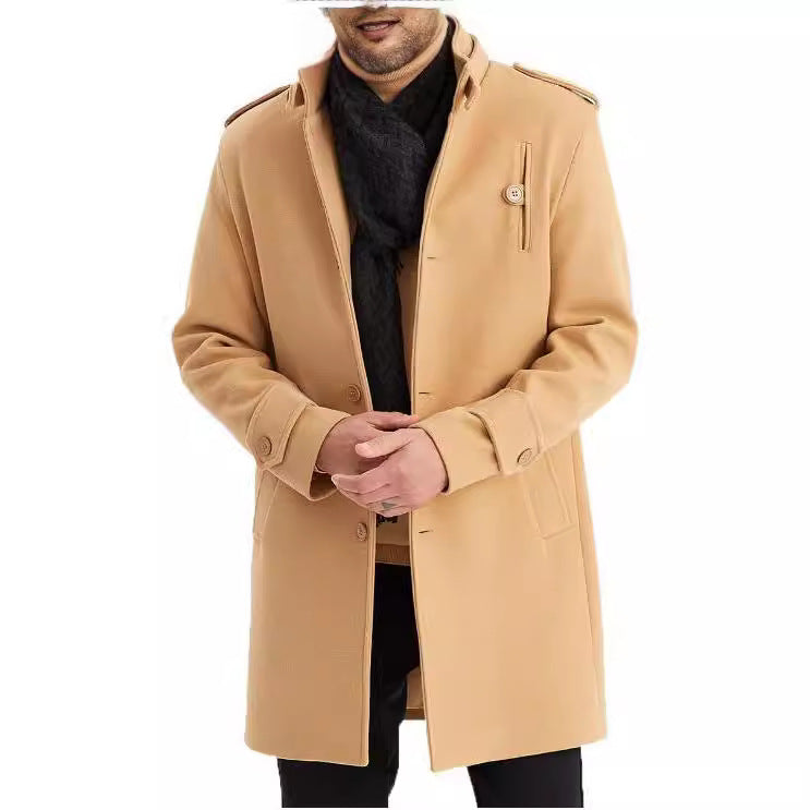 Men's Fashion Single-Breasted Mid-Length Epaulette Jacket
