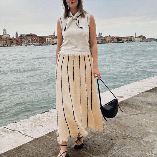 Striped Fringe Knitted Skirt