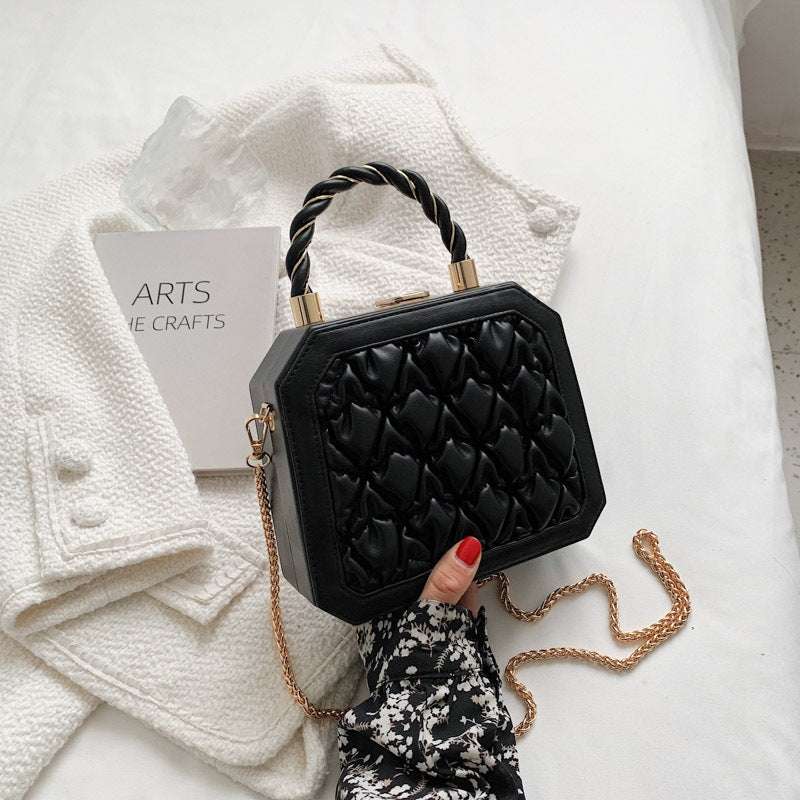 Fashion PU Stereotyped Small Square Bag Korean Style Temperament Chain