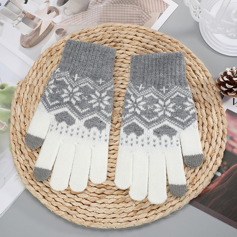 Knitted Christmas Snowflake Love Touch Screen Gloves