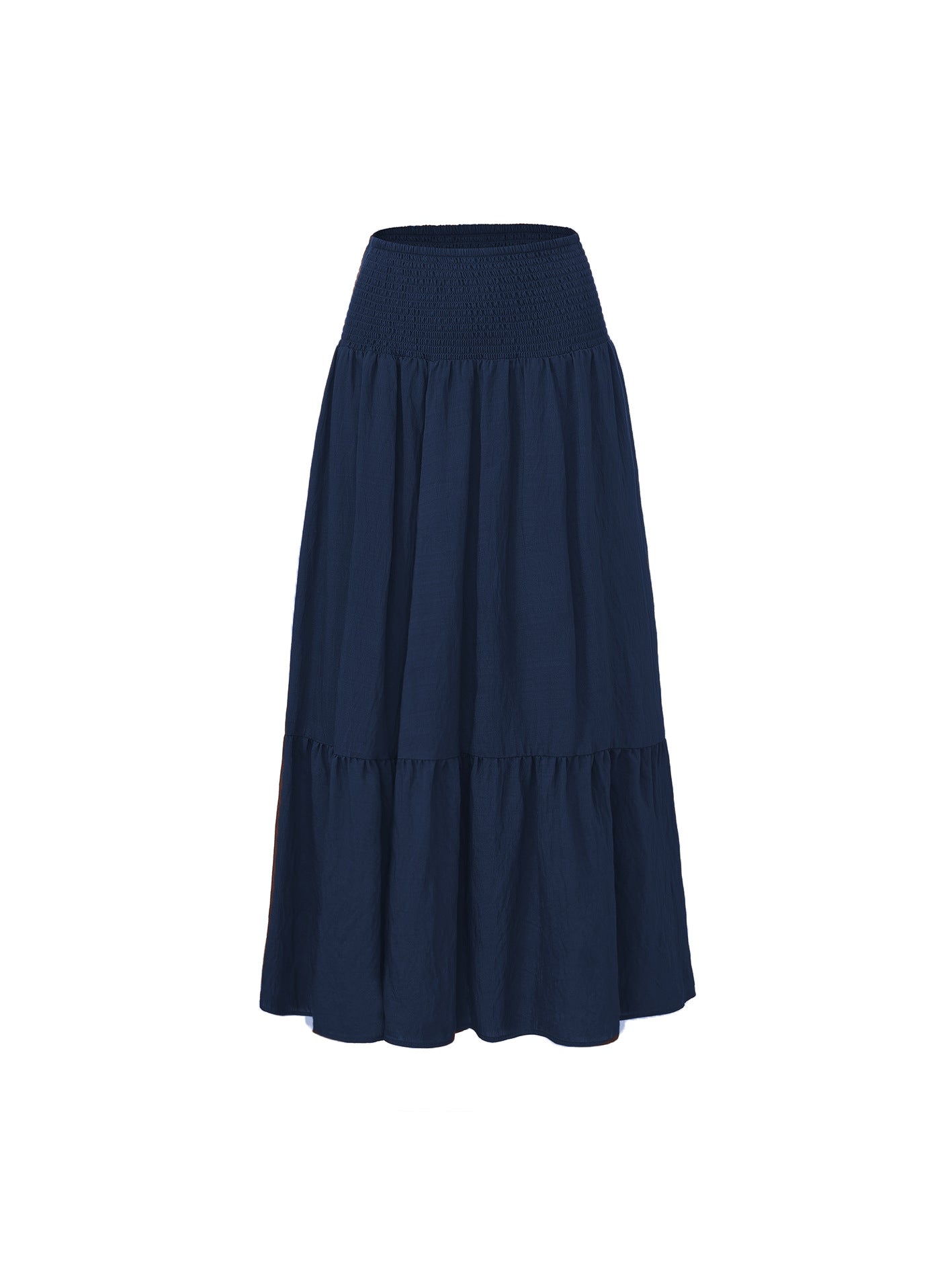High-waisted Pleated Elastic Waist Skirt Solid Color With Pockets A-line Silhouette