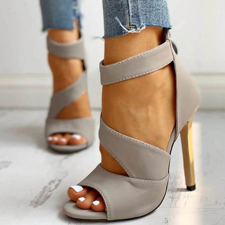 Stiletto High Heel Hollow Fish Mouth Zipper Fashion Sandals Roman Sandals