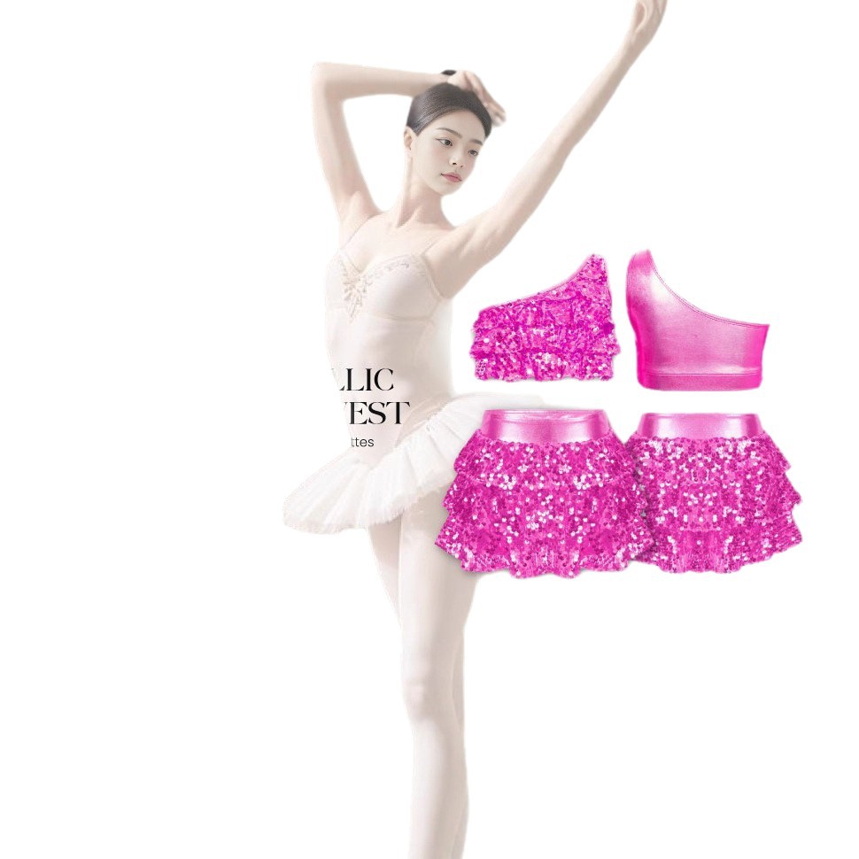 Solid-color Casual Sequin Slim-fit Skirt Set For Girls